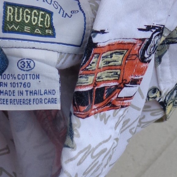 Vintage Hawaiian Button Front Cotton Shirt 3xl Woodies Antique Cars White - Picture 10 of 10